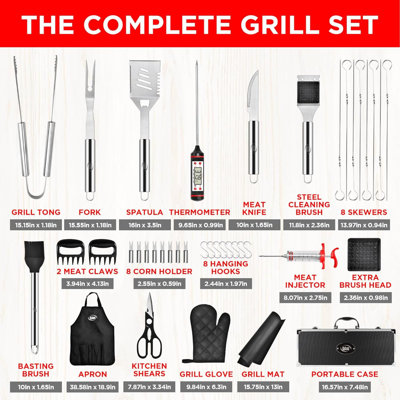 Accessoires de barbecue, ensemble complet de cadeaux de papa pour Noël, 40 pièces d'accessoires de barbecue en acier inoxydable de qualité supérieure pour l'extérieur