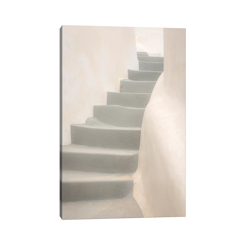 Europe, Greece, Santorini, Thira. White Stairway And Walls. by Jaynes Gallery - Wrapped Canvas Print