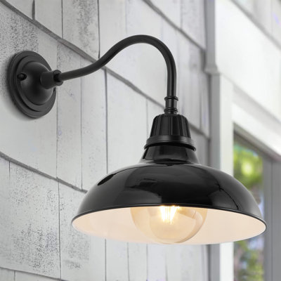 Manelle 12.25" 1-Light Farmhouse Industrial Indoor/Outdoor Iron LED Gooseneck Arm Outdoor Sconce