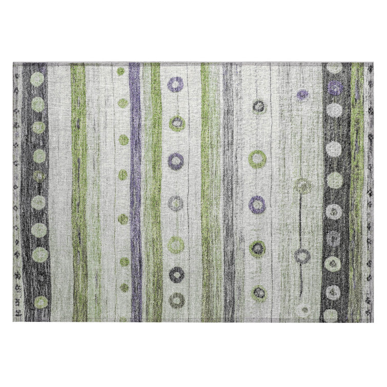 Machine Washable Indoor/Outdoor Xhevrie Aloe Rug