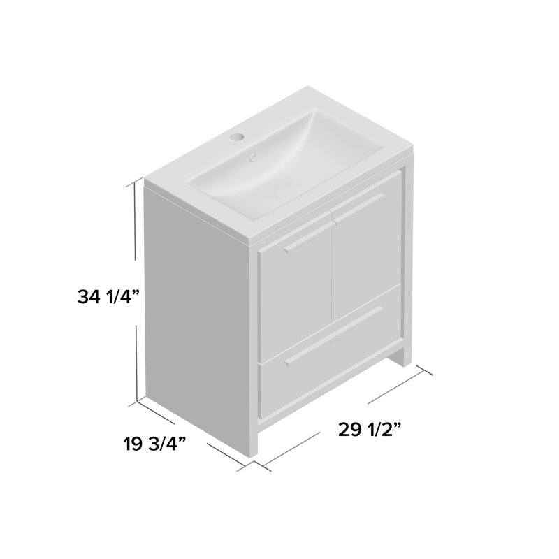 Ensemble de meuble-lavabo simple 29,5 po Ninel, Blanc très luisant