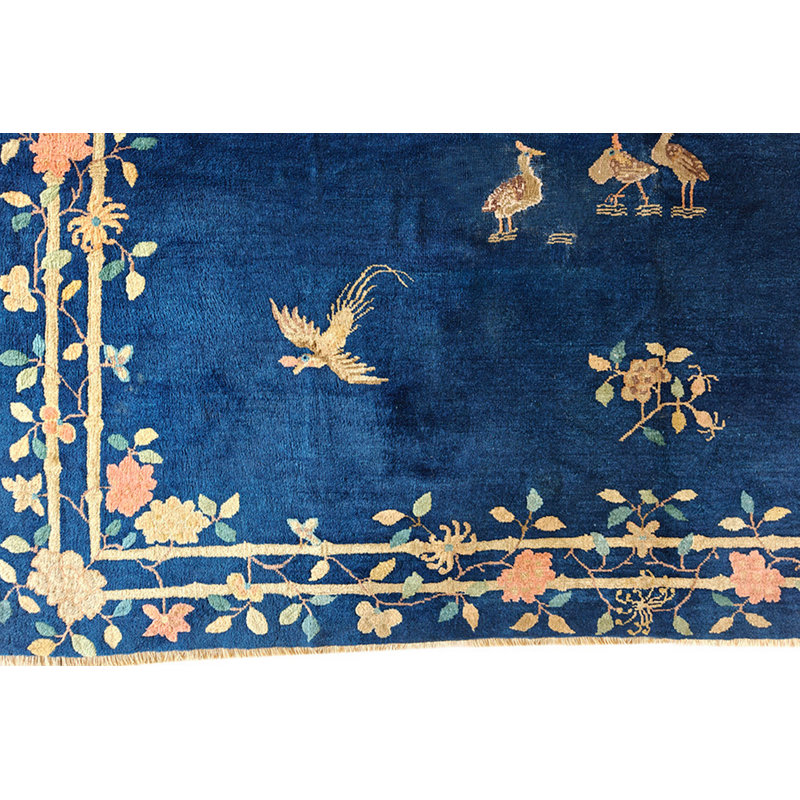 Hand Knotted Wool Oriental Area Rug in Navy