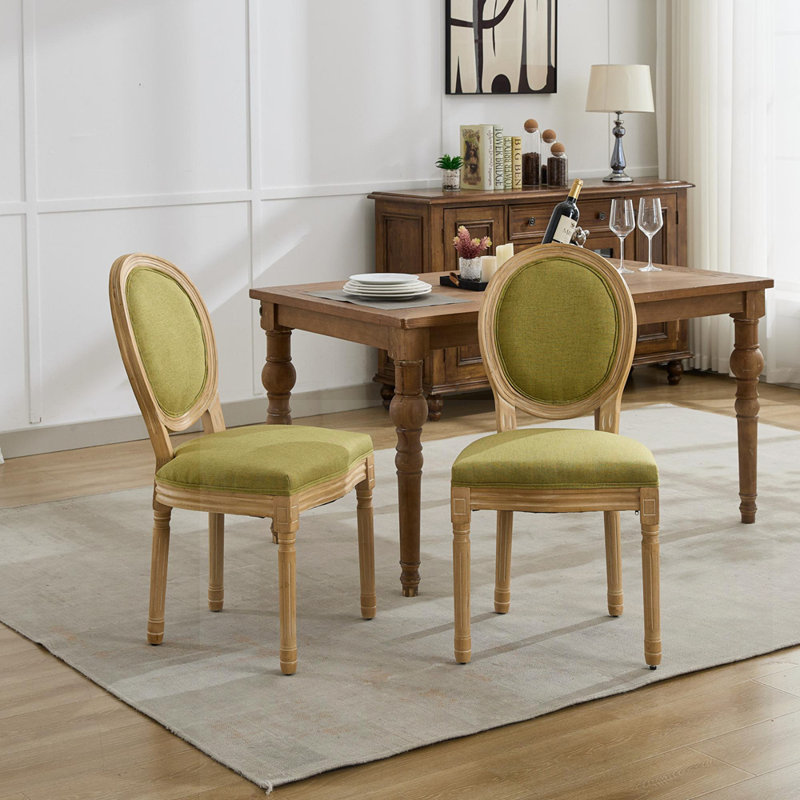 Chaise de salle à manger avec cadre en bois massif de style français et dossier en tissu antique, siège élégant et confortable
