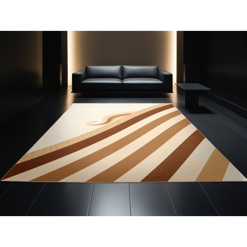 Tapis rayé beige lavable à la machine Peirsen Sidewinder, 5 x 7