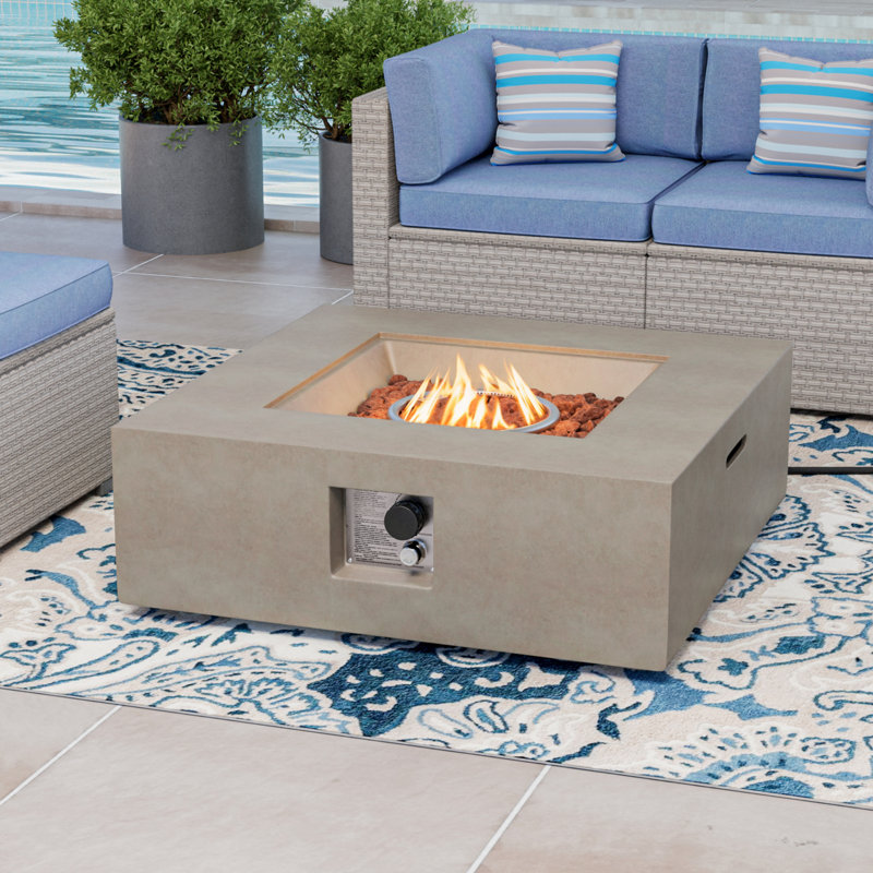 Kinzie Square Concrete Propane Smokeless Fire Pit Table with Lid, Gray