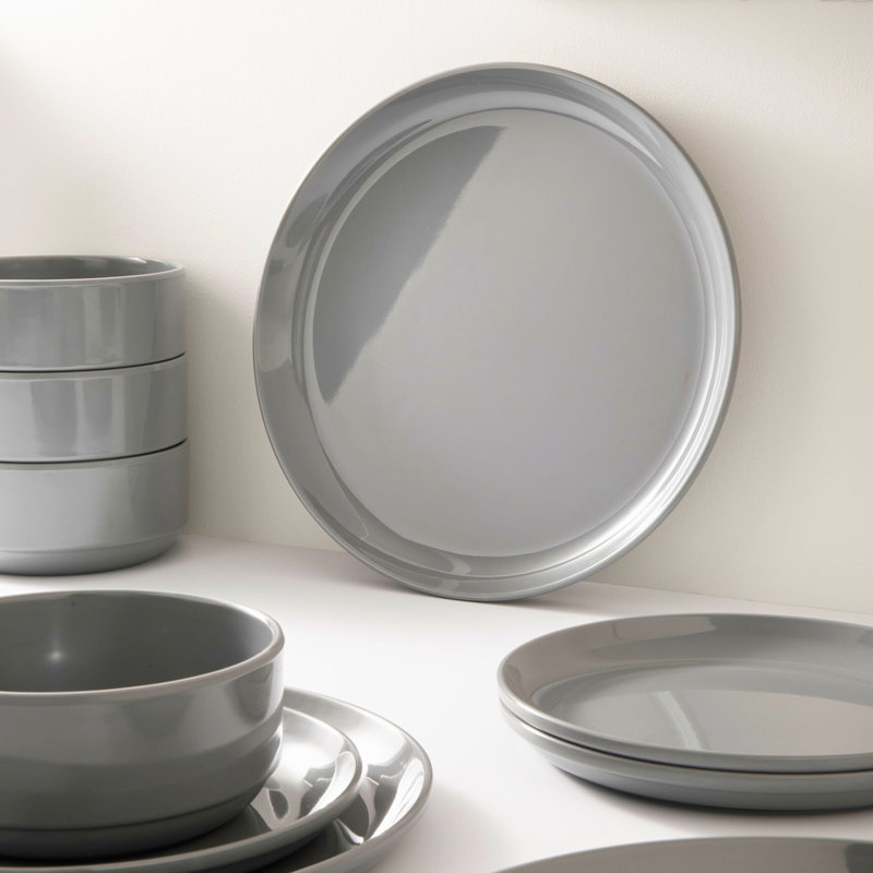 Stacking Melamine 12 Piece Dinnerware Set, Service For 4, Gray