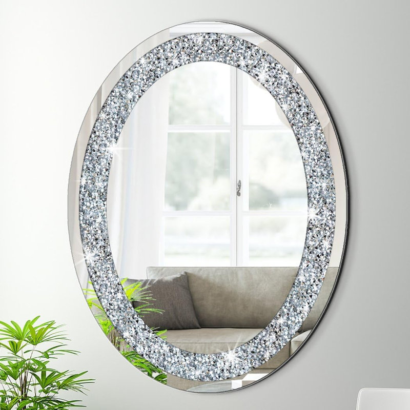 Crystal Shattered Diamond Oval Silver Mirror