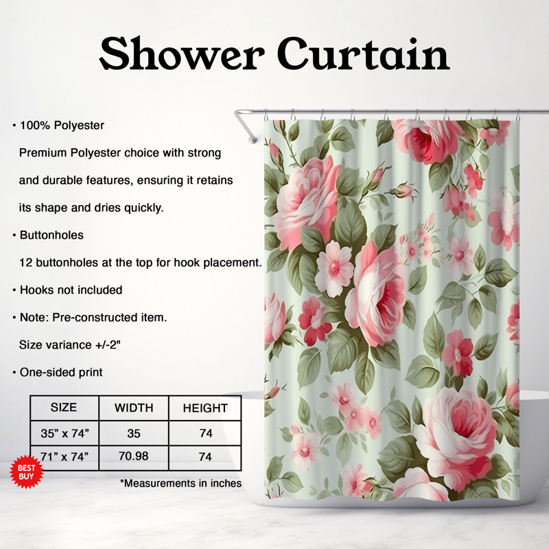 Rideau de douche 1 pièce Cozy Grace, H 74 po x l 71 po