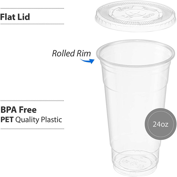 Crystal Ultra Clear Pet Plastic Cups 24 oz with Flat Lids (1000 Count) (Set of 1000) Nicole Fantini