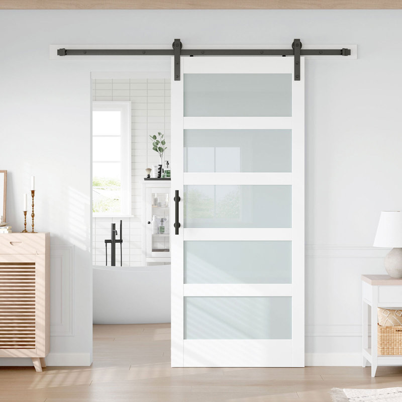 Porte de grange en bois manufacturé en verre avec trousse de quincaillerie d'installation, 36 po x 80 po, 1