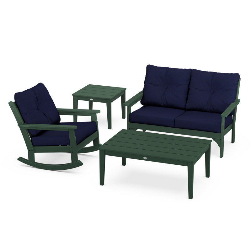 Vineyard 4-Piece Deep Seating Rocker Set, Green, Navy