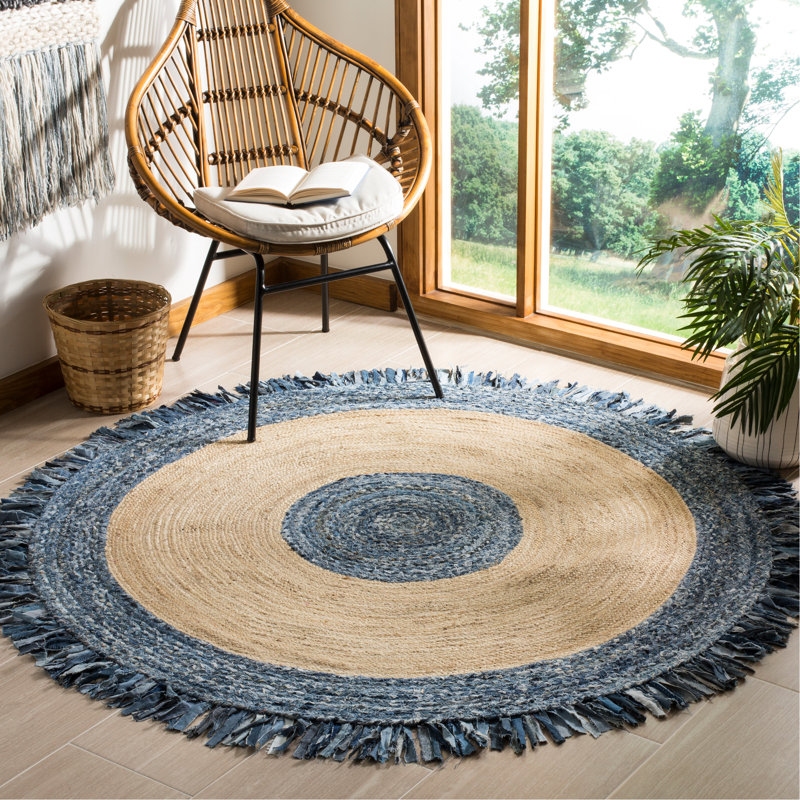 Abhay Hand Woven Jute and Cotton Area Rug, Round 8'