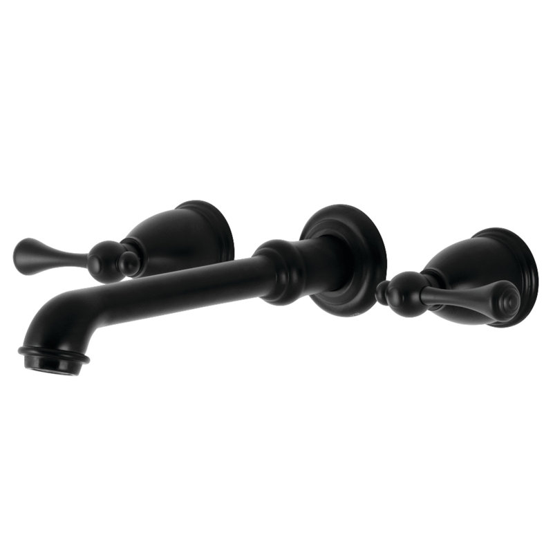 Kingston Brass English Country Two-Handle 3-Hole Wall Mount Roman Tub Faucet, Matte Black
