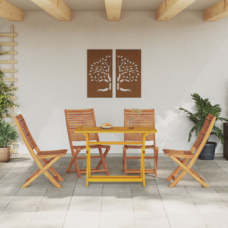 4 - Person Solid Wood Patio Dining Set Rectangular Table