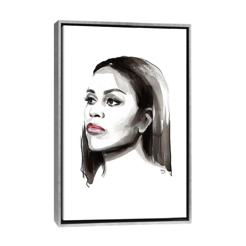 « Michelle Obama » par Hodaya Louis-impression, Pas de tapis, H 26 po x l 18 po x 1,5 po, Toile avec cadre argenté