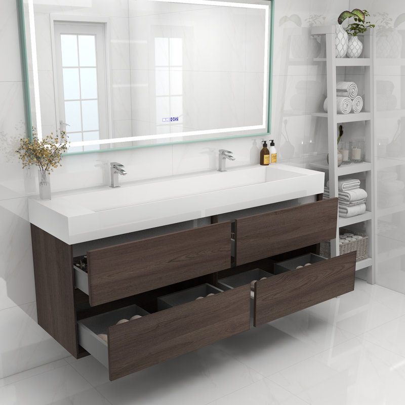 Meuble-lavabo double 72 po, Chêne rouge
