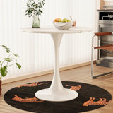 31.4 "Round Dining Table, Medieval White Marble Patterned Dining Table, 2-3 Person Metal Base Dining Table, Easy To Assemble Casual Coffee Table, Office Desk