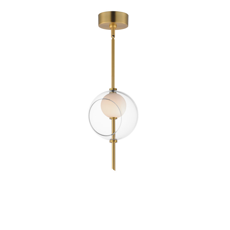 Shipshewana 1 - Light Natural Aged Brass LED Shaded Pendant, 12.5" H x 7.75" W x 7.75" D