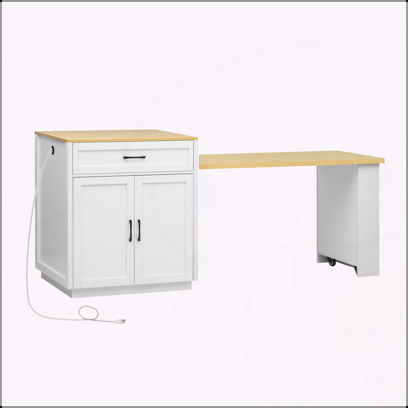 Îlot de cuisine polyvalent avec table extensible et plusieurs options de rangement
