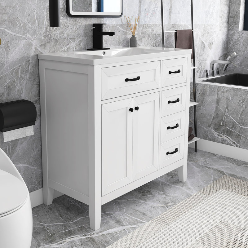 36” Freestanding Single Bathroom Vanity with Top, White