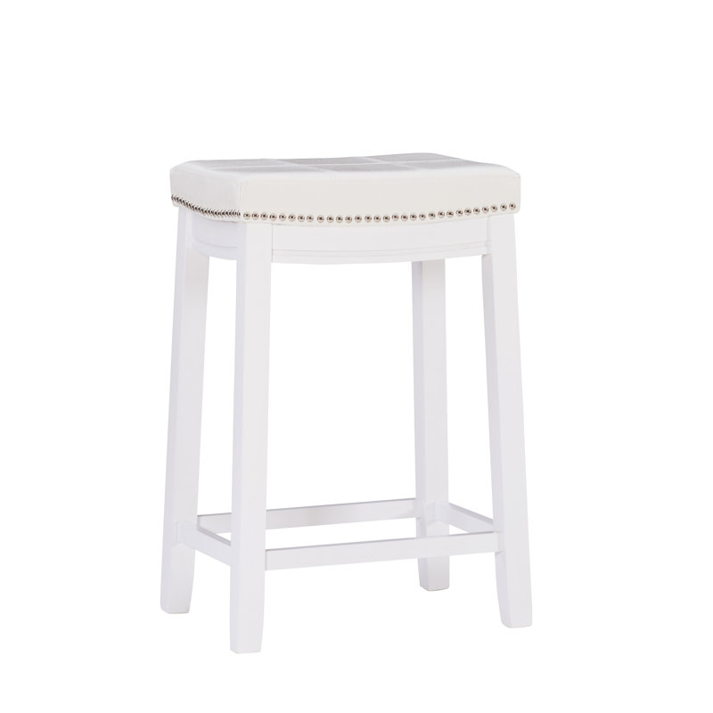 Bartonville Counter & Bar Solid Wood Backless Stool with Upholstered Seat, Counter Stool (26.5" Seat Height)