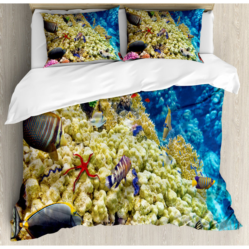 Coastal Polyester Duvet Cover, Queen Duvet Cover + 2 Standard Shams