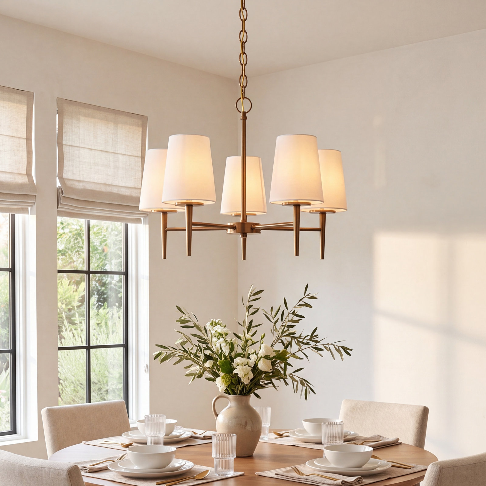 Erlandson 5 - Light Dimmable Chandelier, Satin Brass, 17.5" H x 25.25" W x 25.25" D, 100 Watt A19 Medium