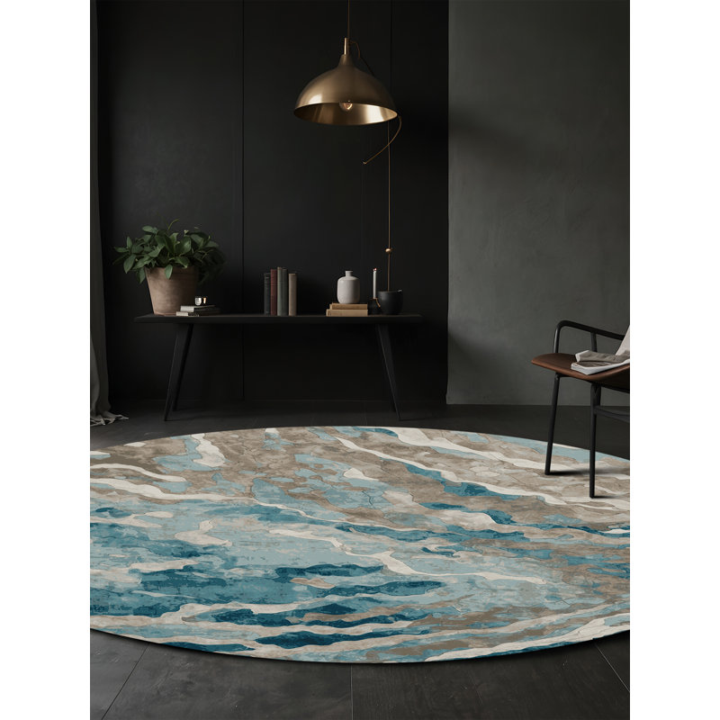 Tapis gris lavable à la machine, Rond 5 pi