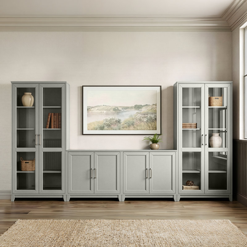 Armoire double à 2 portes Martha Stewart Bedford avec 2 armoires multimédia hautes et quincaillerie de qualité, Gris
