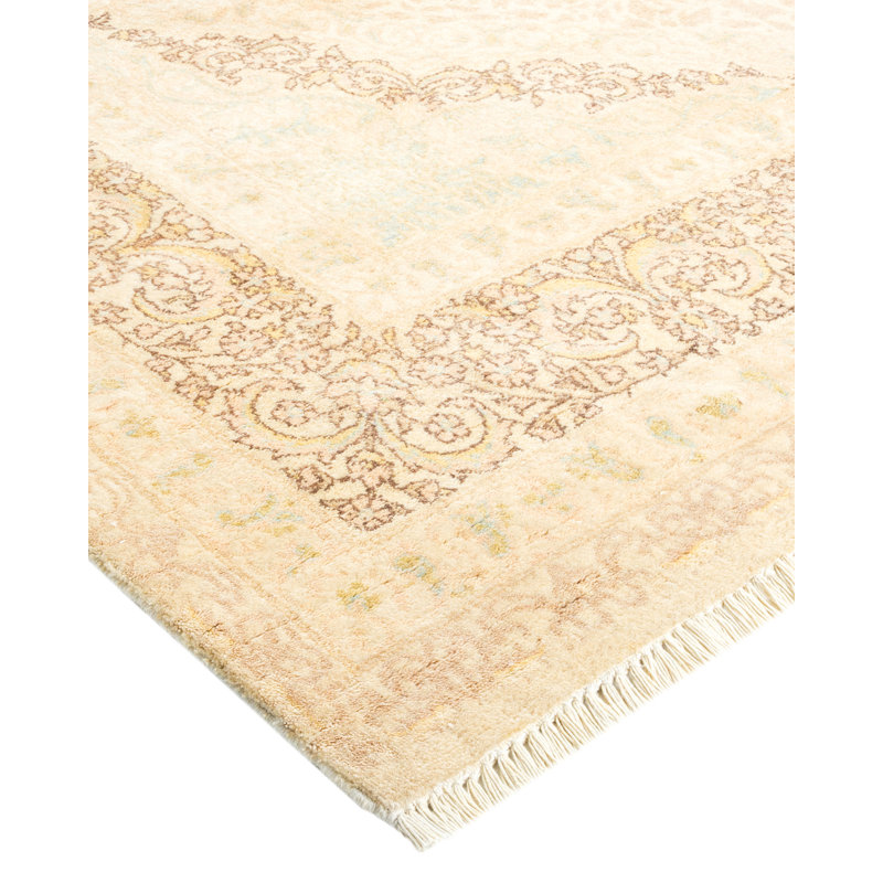 Tapis ivoire traditionnel noué à la main de conception unique 6 pi 1 po x 9 pi 4 po Keller