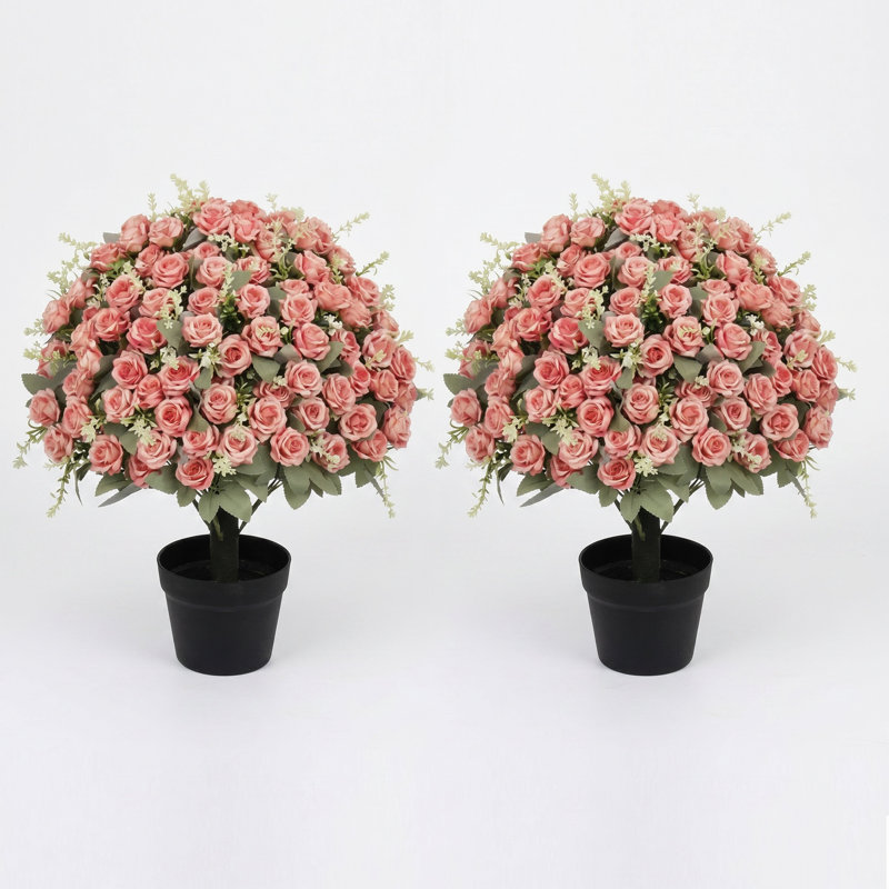 2 pots artificiels roses de 24 pouces résistants aux rayons UV, artificiels et floraux réalistes convenant à un décor intérieur et extérieur (rose)
