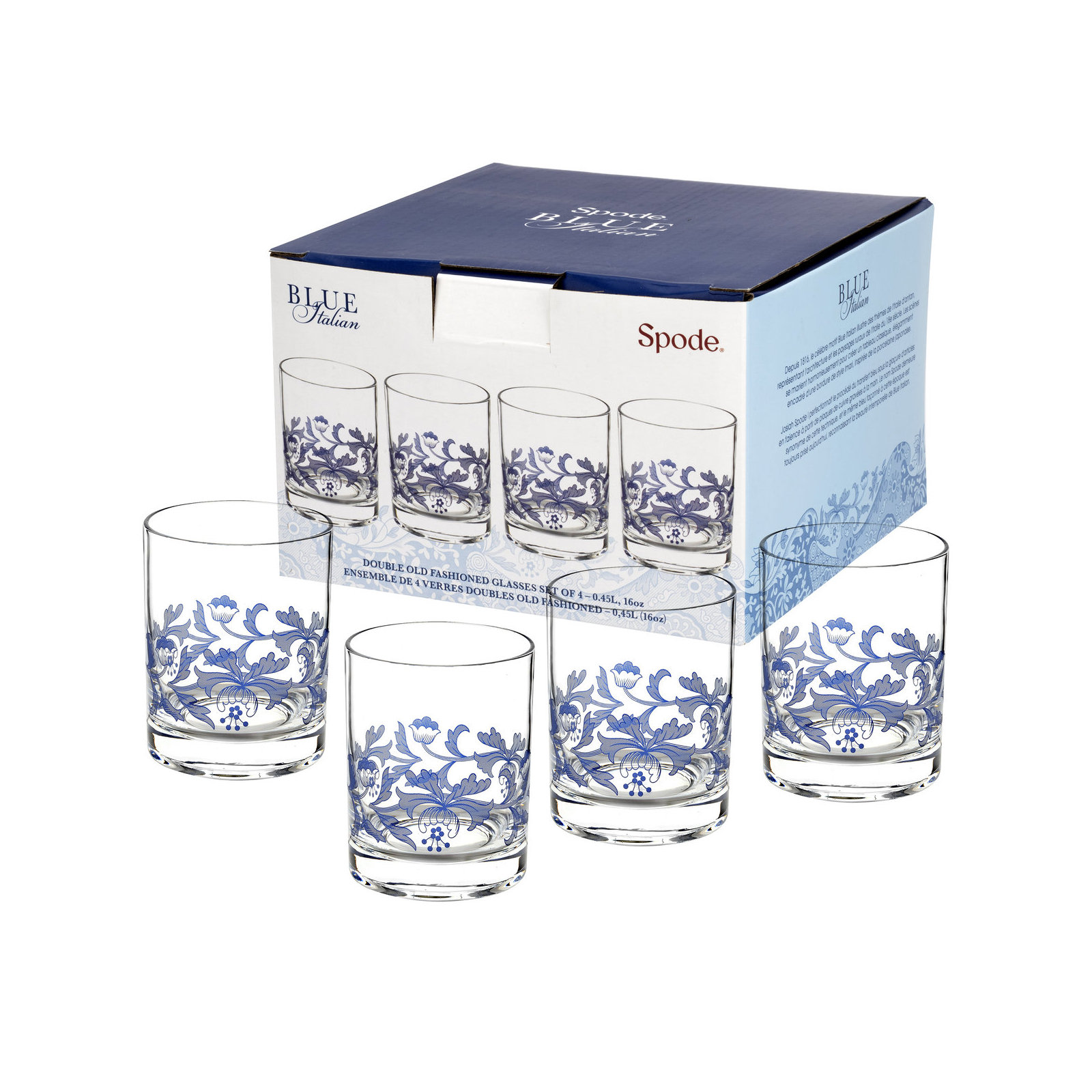 Spode Blue Italian Double Old Fashioned Glasses