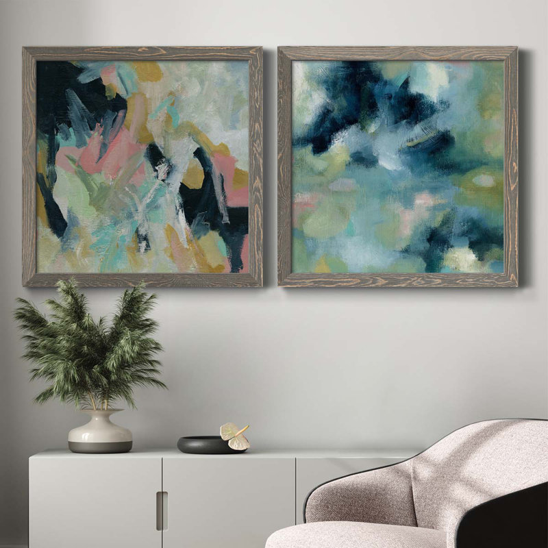 «Vitality», ensemble de 2 peintures sur toiles, H 35,5 po x l 71 po x P 1,5 po, Toile avec cadre gris