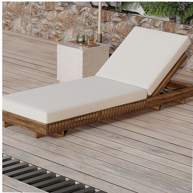 ENSEMBLE DE CHAISE LUNGE EN BOIS D'ACACIA AVEC COUSSIN LUNGE (crème) - version gris foncé assortie disponible, Brun