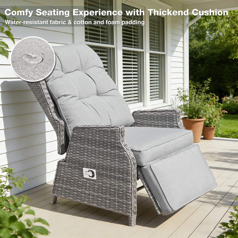 Outdoor Lounge Chair with Ottoman, Light Grey