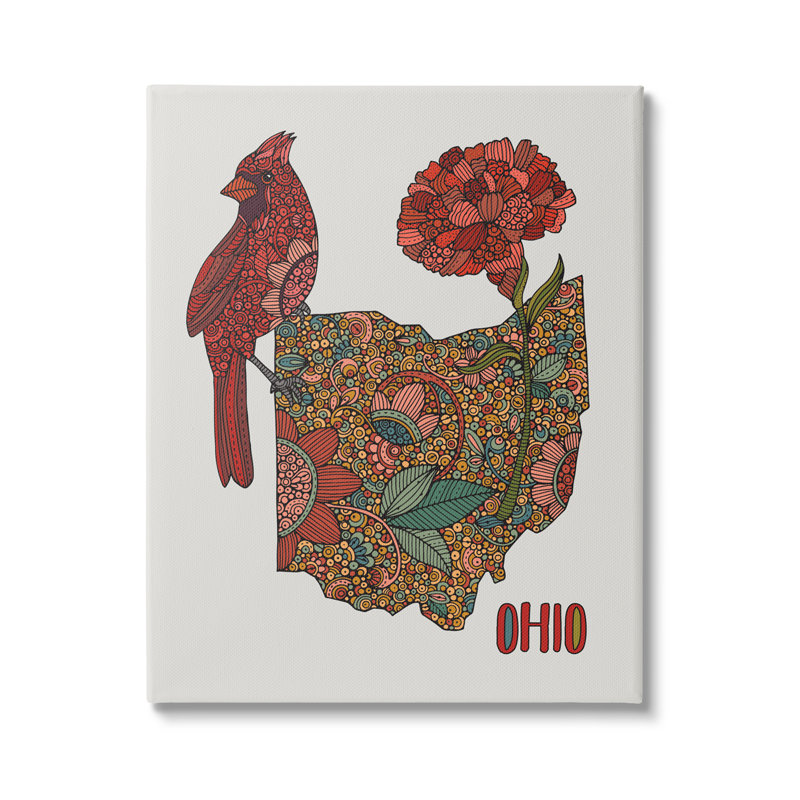 «Ohio State Carnation Blossom Intricate Floral Cardinal» par Valentina Harper - cadre flottant, impression sur toile