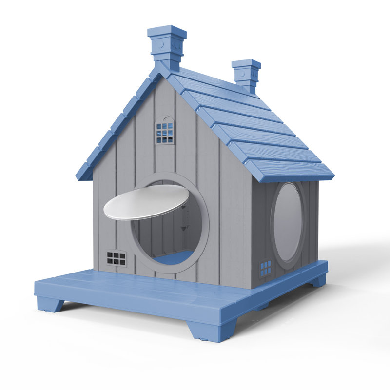 Maison pour chat en résine avec porte de secours 25,65 "h, Bleu/Gris, H 25,65 po x L 20,74 po x l 25,54 po