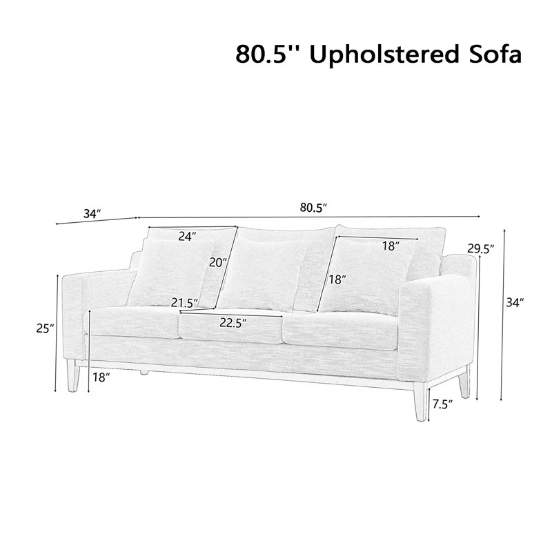 Bronte-May 80" Square Arm Sofa, Beige Linen