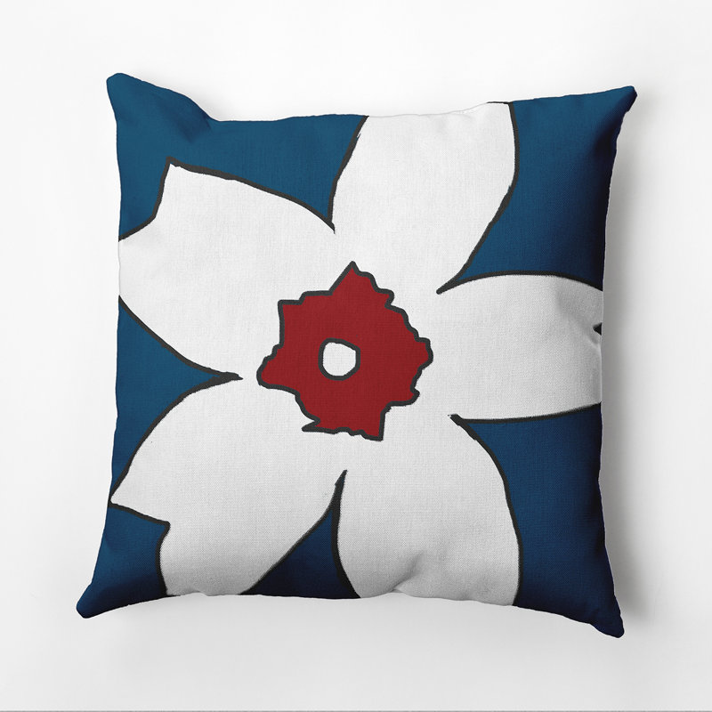 Floral Outdoor Reversible Throw Pillow, 20" H x 20" W x 1" D, Teal / Red