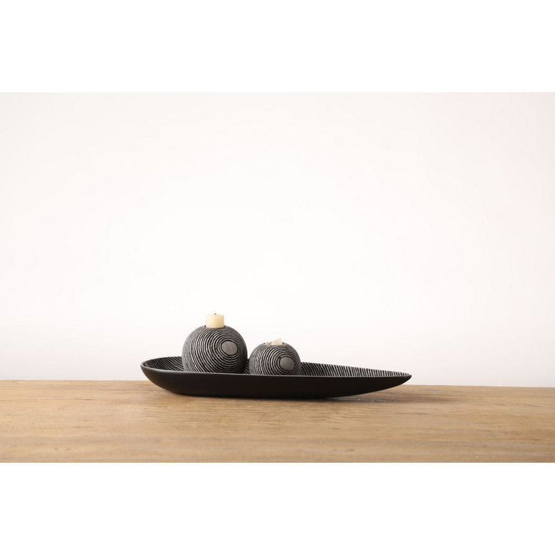 Ensemble de porte-bougie et plateau Sunburst, Noir / Gris, H 2 po x l 7 po x P 15 po
