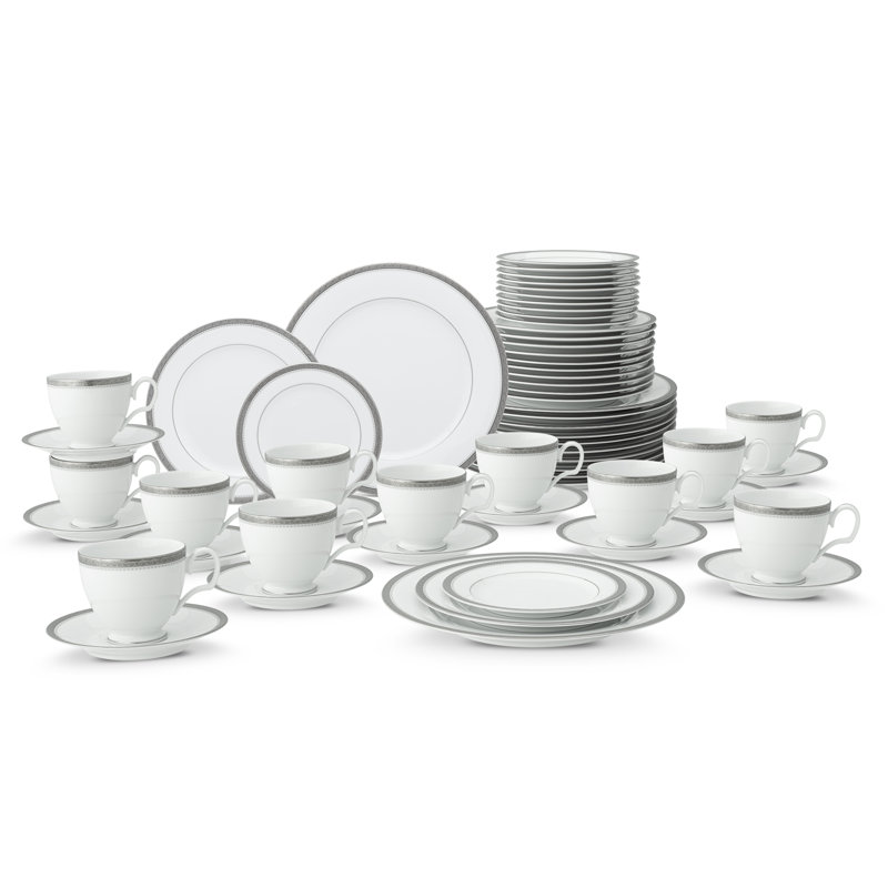 Service de table Noritake Charlotta, 60 pièces, service pour 12, Platine