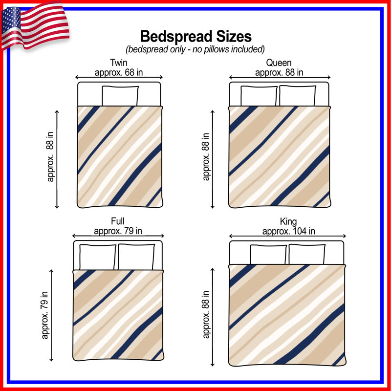 Beige Navy Stripes Quilted Bedspread All Sizes, Queen