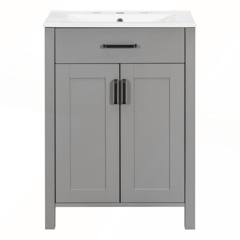Ensemble de meuble-lavabo 24 po avec lavabo en céramique, portes à fermeture en douceur et rangement efficace pour les espaces compacts