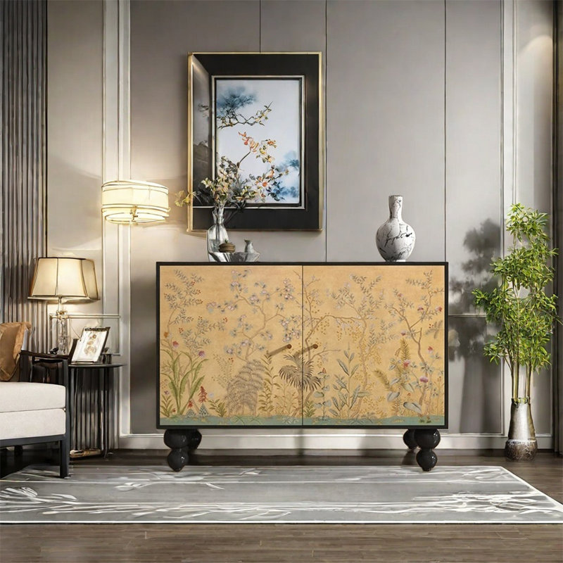 Armoire à deux portes en bois massif avec pieds gourdes