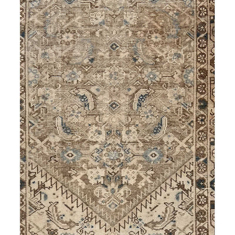 Tapis de couloir antique gris clair malayer noué à la main 3 pi 5 po x 12 pi 7 po