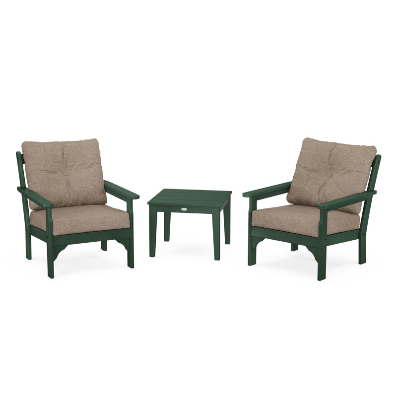 Vineyard 3-Piece Deep Seating Set, Green, Spiced Burlap
