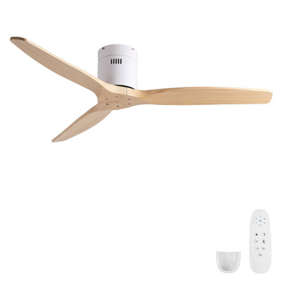 52 inch American Mordern Cozy Vibrant Natural Style Solid Wood Low Profile Flush Ceiling Fan without Light