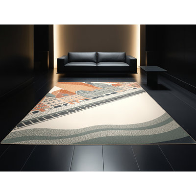 Tapis beige moelleux moelleux à motif de blocs de style scandinave beige Beecher Copenhagen - reliure beige