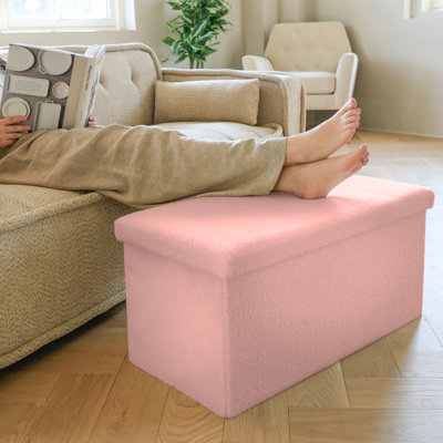 Go-Poufs Knock-Down Rectangular Teddy Boucle Storage Ottoman | 30"x15"x15" | by Lifestyle Group Distribution