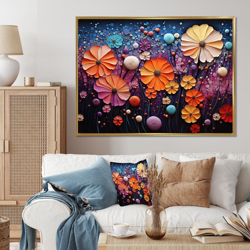 Mélange mélodique coloré sur toile, Cadre flottant doré, H 12 po x l 20 po x P 1 po